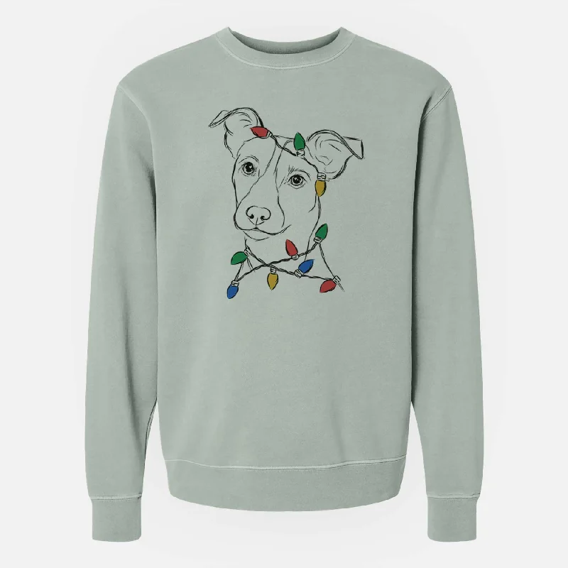 Christmas Lights Max the Jack Russell Terrier - Unisex Pigment Dyed Crew Sweatshirt Hoodie with Neon Bright Vibrant