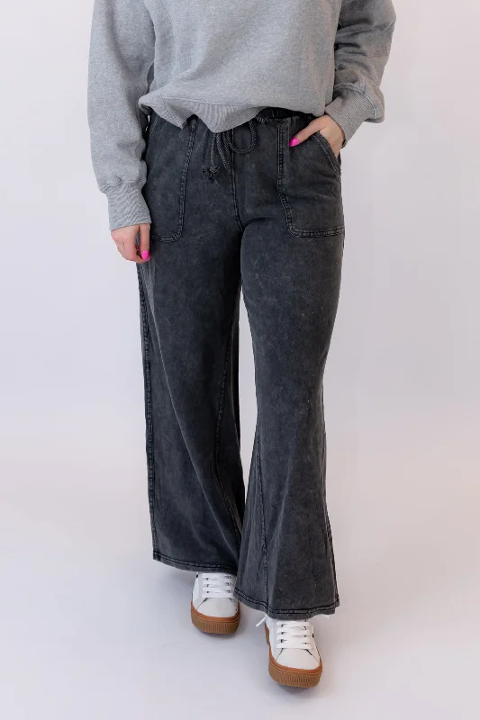 Tori Wide Leg Pant | Ash Black Slim Fit Casual Pants