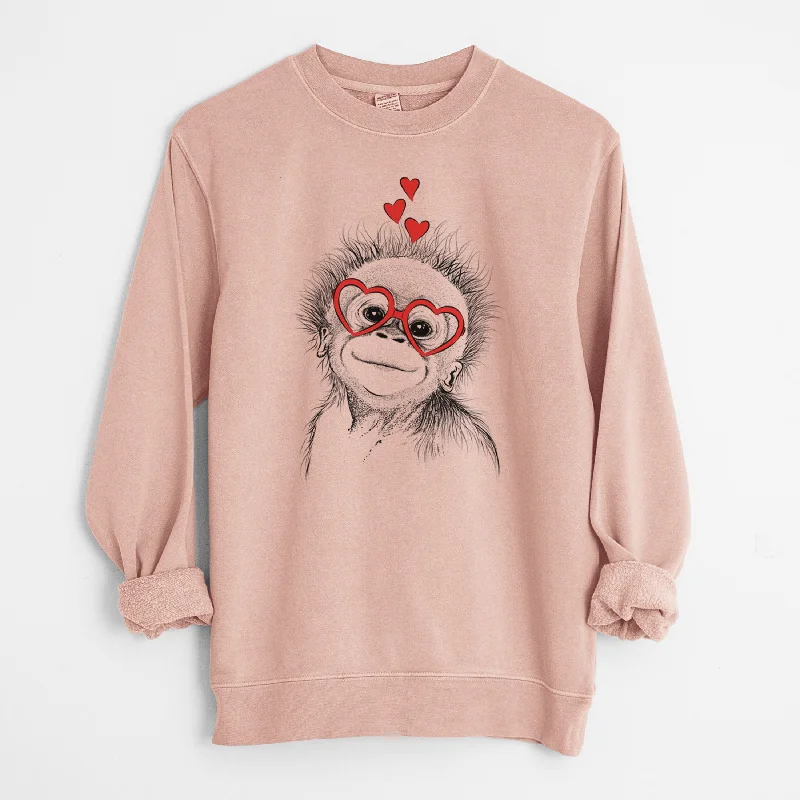 Valentine Louie the Baby Orangutan - Unisex Pigment Dyed Crew Sweatshirt Hoodie with Gradient Ombre Colorful