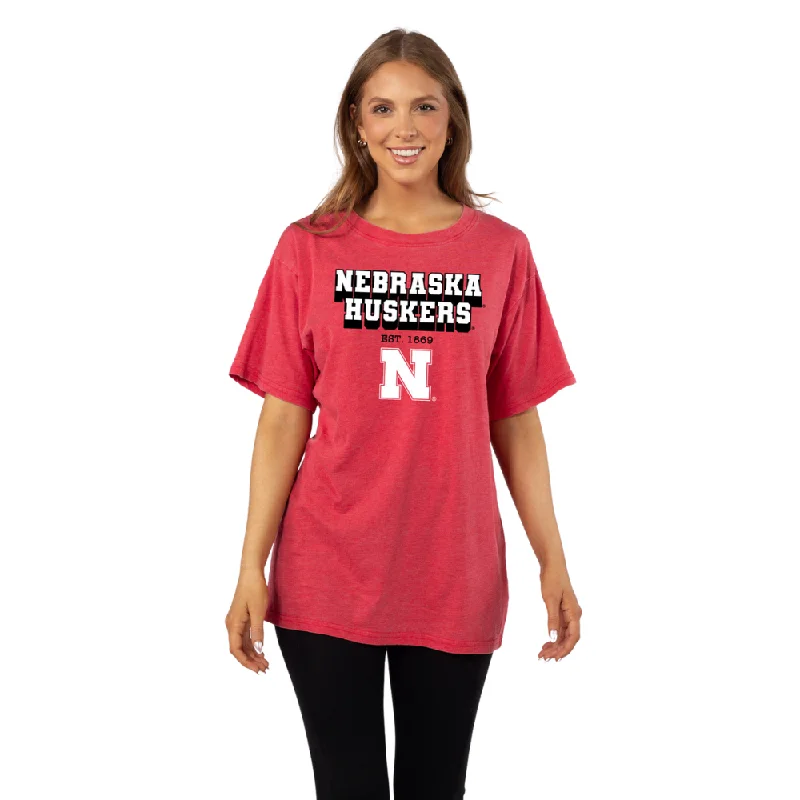 Women's Nebraska Huskers Effortless T-Shirt-- Fleece Nylon Spandex