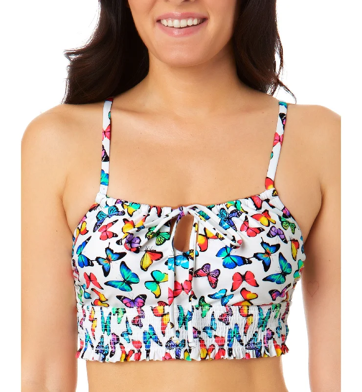 Juniors' Fly By Allover Smock-Front Cami Bikini Top Bikini with tie-back, Adjustable, Sexy, Comfortable