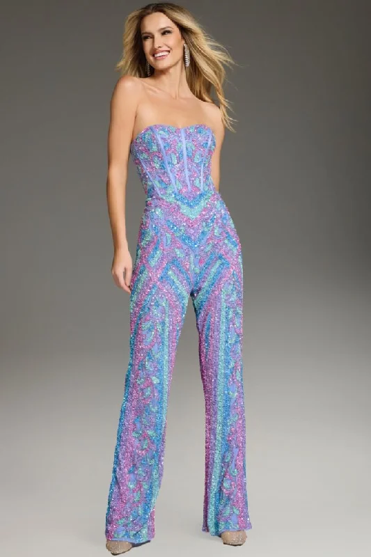 Jovani 42597 Long Sequin Bodice Formal Jumpsuit Jumpsuit with belt, Waist tie, Elegant, Slim fit