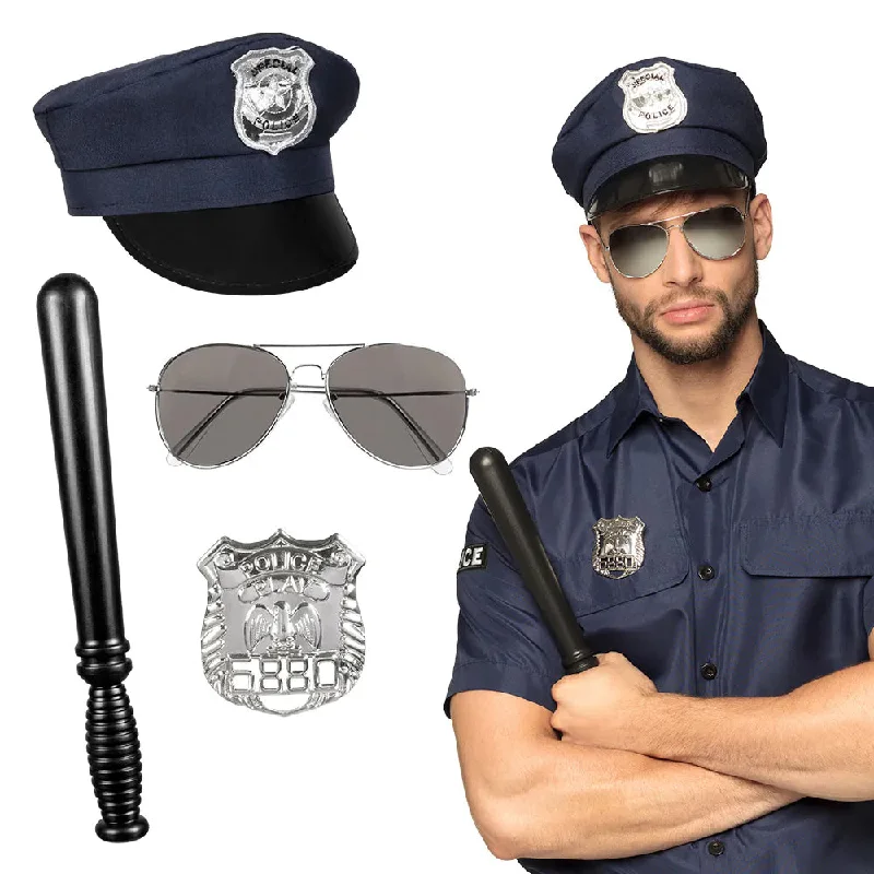 Police Fancy Dress Kit With Hat, Sunglasses, Badge and Baton Tunics Chic fashionable