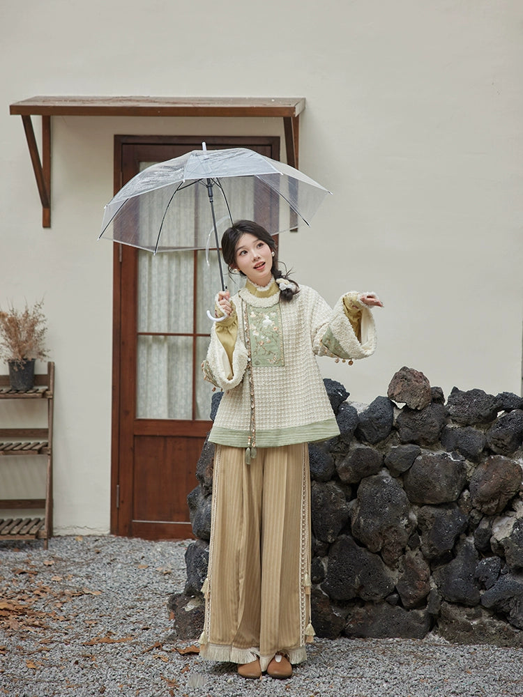 Tana 塔娜 Pagoda Spire Modern Tang Song Round Collar Coat & Pants Set High-Waist Jeans