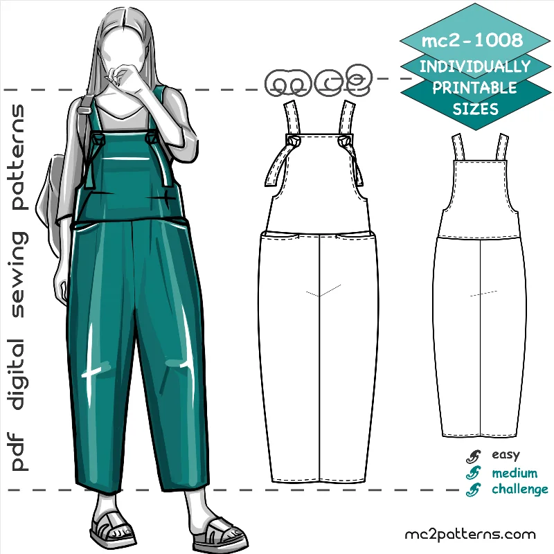 Loose-fit Cropped Overall Jumpsuit with Knotted Straps & Optional Pockets One-piece jumpsuit, Comfortable, Trendy, Workwear