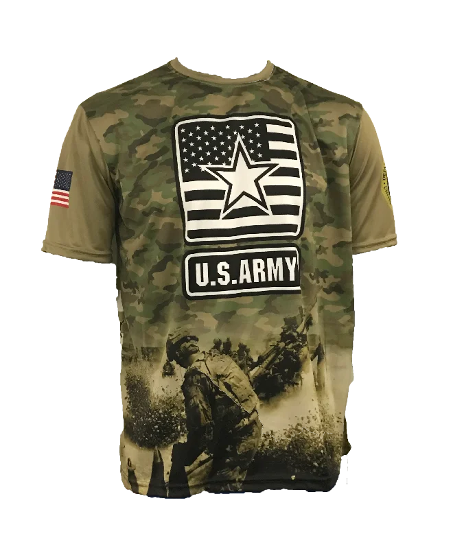 Evo9x ARMY STAR Full Dye Sublimated Crew Neck Short Sleeves Shirt Camo-- Hooded Caped Shawl Collar