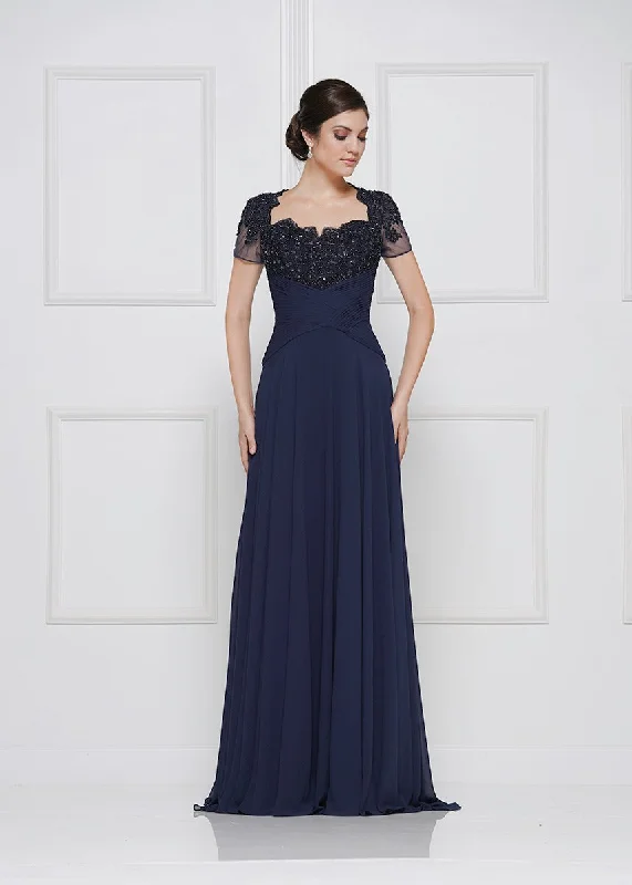 Rina Di Montella - RD2649 Beaded Ruched Bodice Chiffon A-Line Dress Pencil Office Professional