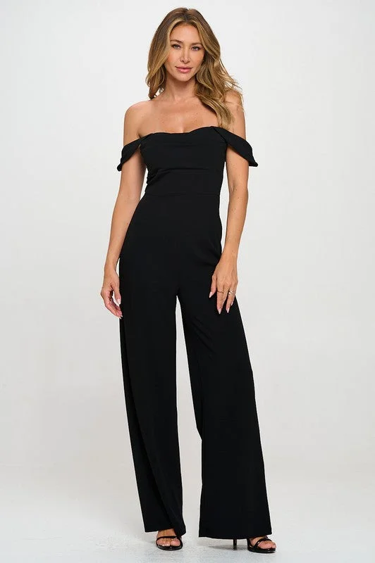 Off Shldr Wide Leg Jumpsuit Relaxed fit jumpsuit, Casual style, Comfortable, Trendy