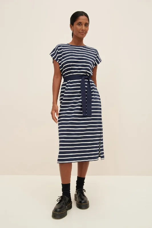 Form Dress | Navy Breton Turtleneck Neckline Stylish