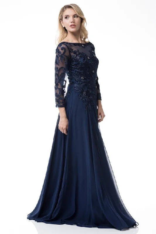 Floor Length long sleeves Chiffon Navy Mother of the Bride dress or Groom Evening Gown Tunics Corduroy durable