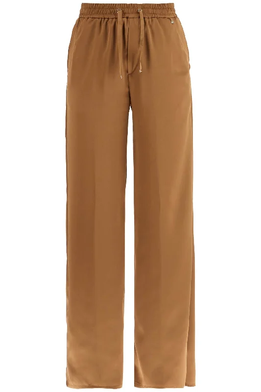 Wide Leg Camel Polyester Pants  - Brown Elegant High-Waist Pants