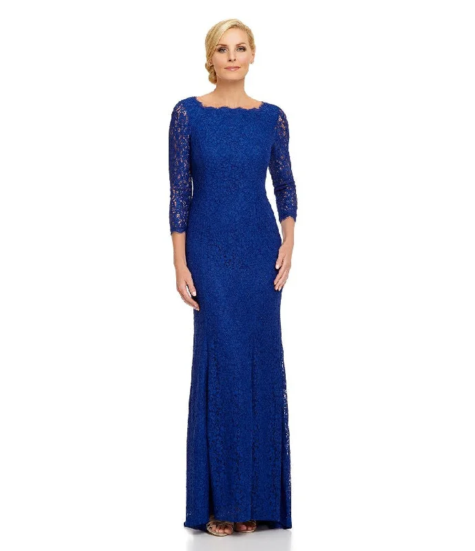 Adrianna Papell 3/4 Sleeves Scalloped Lace Gown Prussian Blue dress Tunics Leisure comfortable