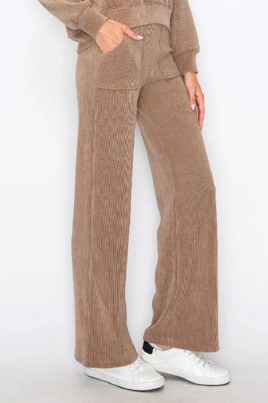 'YELETE' Women's Wide Leg Pants - Khaki Chic Faux Leather Pants