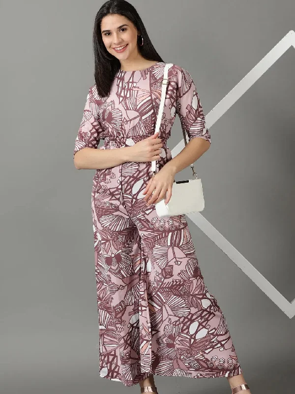 Women's Pink Printed Jumpsuit-AE-15835-Pink Relaxed fit jumpsuit, Comfortable, Casual, Feminine