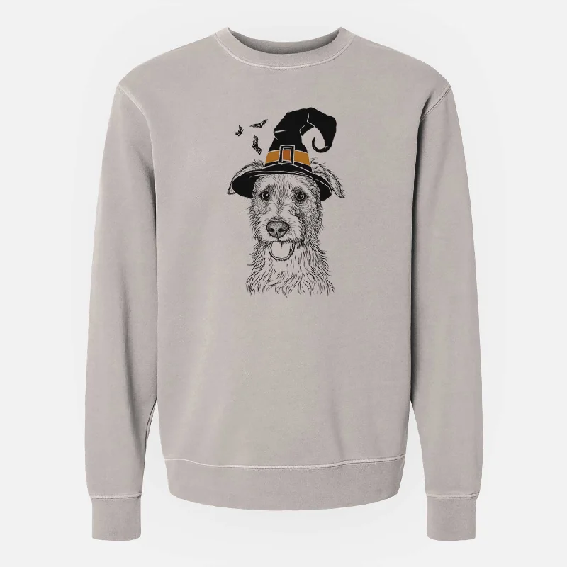 Witch Maggie the Terrier Mix - Unisex Pigment Dyed Crew Sweatshirt Hoodie with Raw Hem Edgy Unfinished