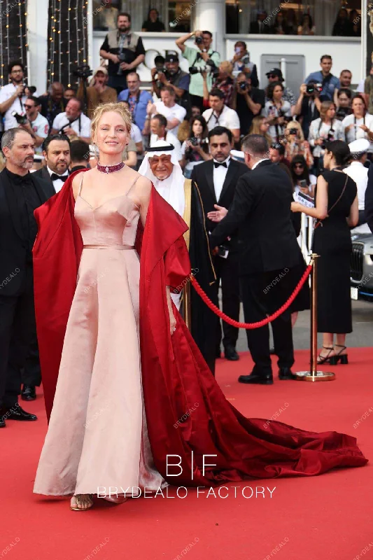 Uma Thurman 2023 Cannes Film Festival Red Carpet Satin Long Dress Tunics Satin smooth