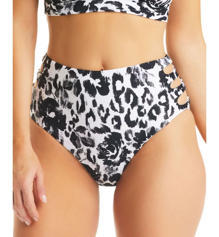 Women's Printed Cutout High-Waist Bikini Bottoms Solid color bikini, Sleek, Minimalist, Comfortable