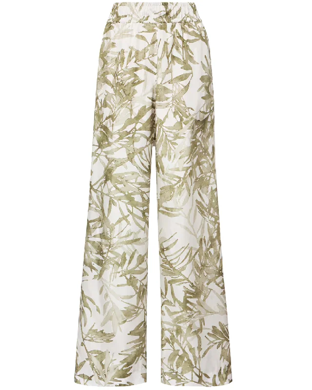 Panama and Green Herbarium Print Pajama Pant Lightweight Linen Pants