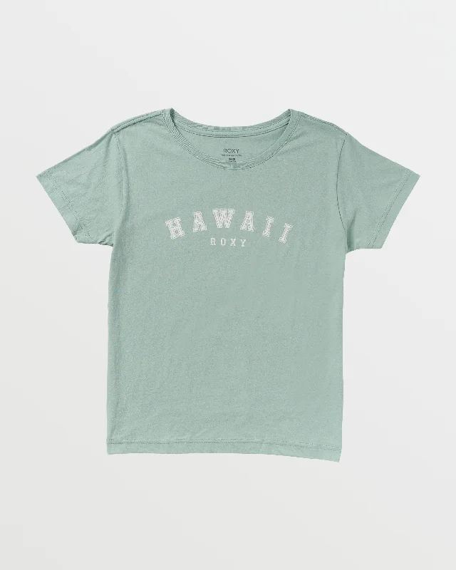 Collegiate Hawaii Boyfriend T-Shirt - Blue Surf-- Notch Collar Peter Pan Collar Cowl Neck