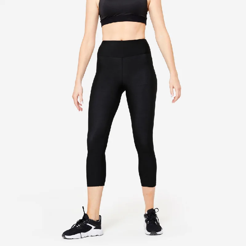 Women's Fitness Cardio Cropped Leggings - Smoky Black Stylish Sporty Performance Leggings