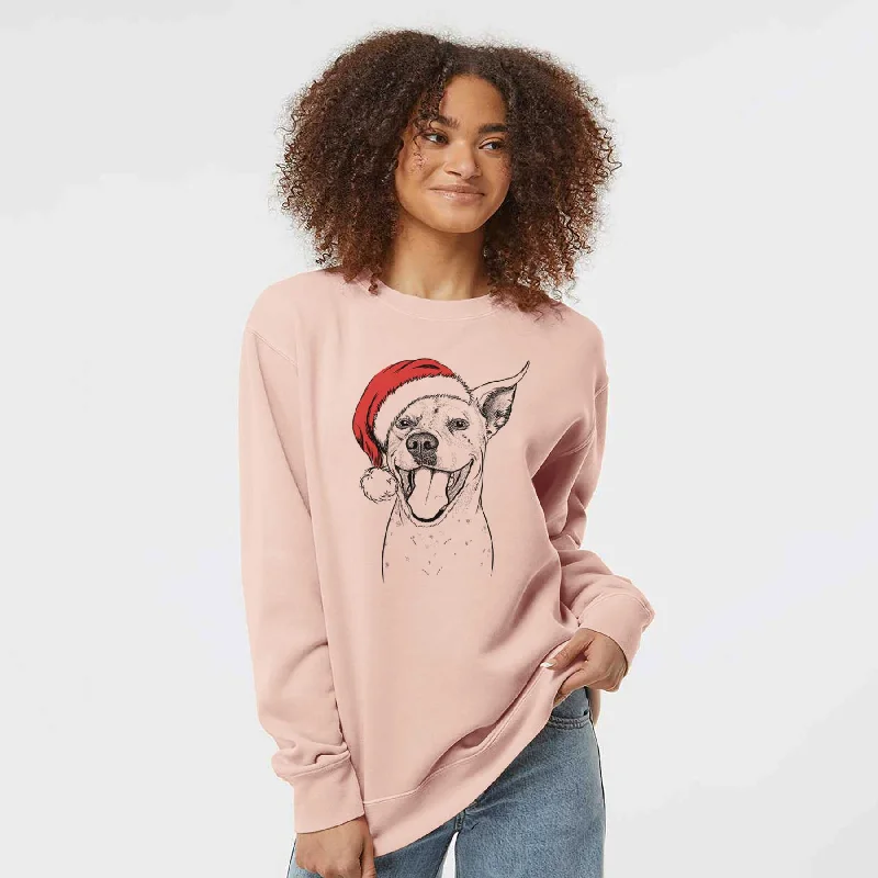 Santa Maddie the Dalmatian Pitbull Mix - Unisex Pigment Dyed Crew Sweatshirt Hoodie with Snap Buttons Easy Quick