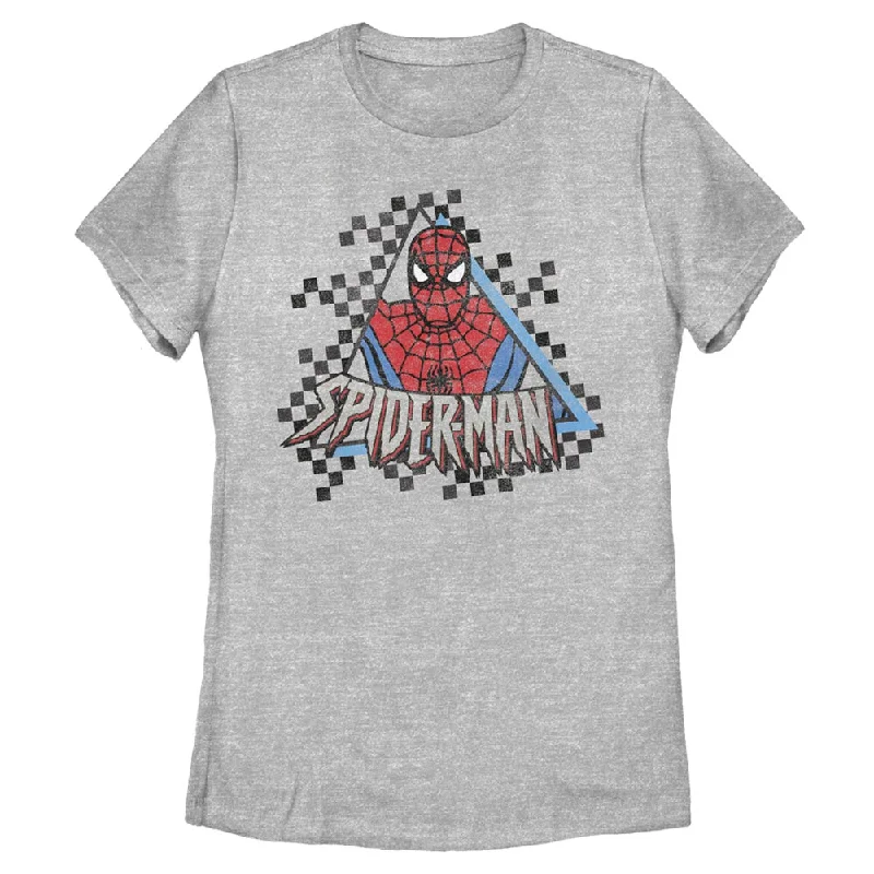 Women's Marvel Spider Checked T-Shirt-- Print Jacquard Patchwork