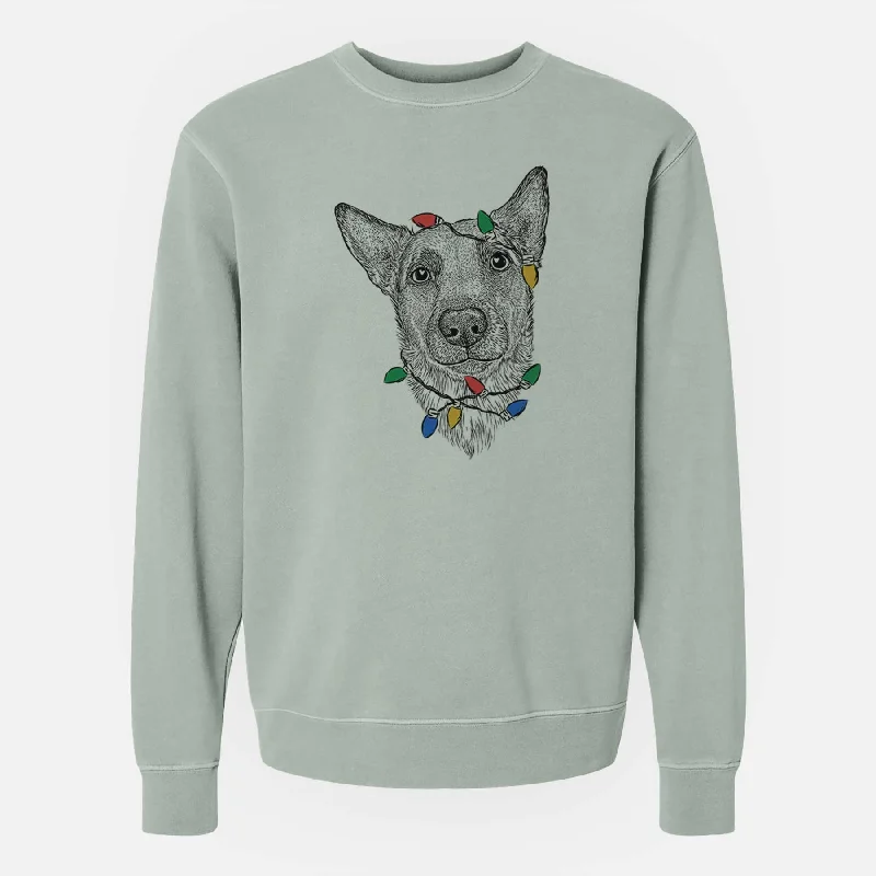 Christmas Lights Luna the Shepherd Mix - Unisex Pigment Dyed Crew Sweatshirt Hoodie with Hem Raw Edge Edgy Unfinished