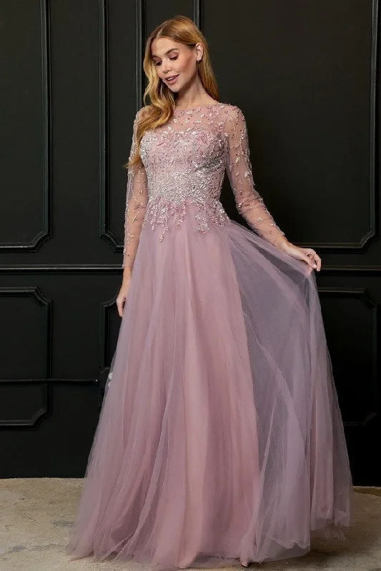 Floor Length Tulle 3/4 sleeves Mauve mother of the Bride Dress Evening gown. Tunics Occasion special