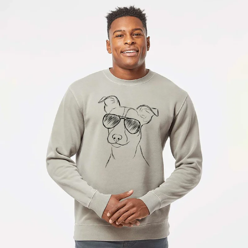 Aviator Max the Jack Russell Terrier - Unisex Pigment Dyed Crew Sweatshirt Hoodie with Earth Tones Natural Calm