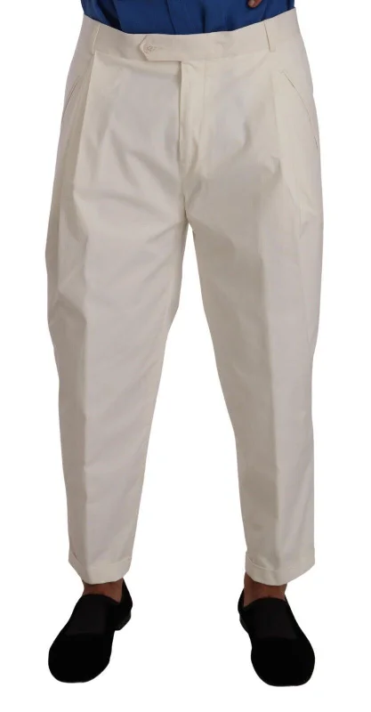 Elegant White Cotton Stretch Dress Pants Trendy High-Waist Trousers