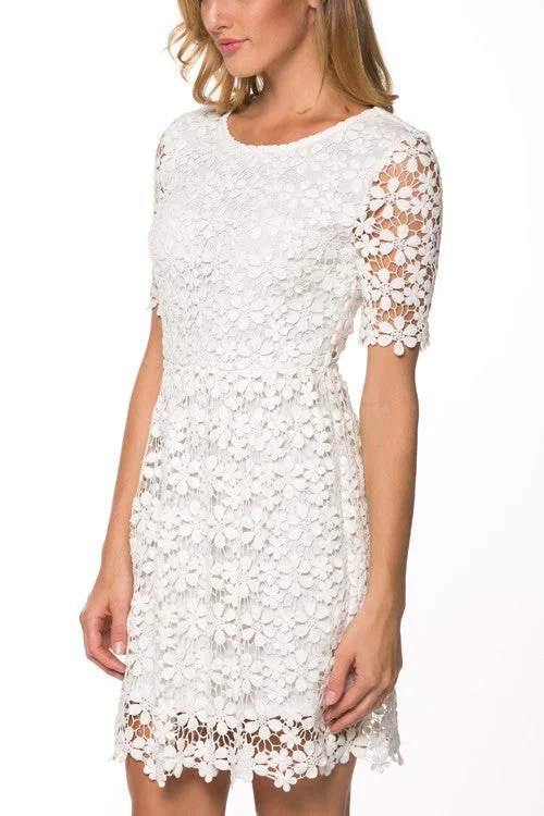 Ivory Crochet Lace Dress Wedding, Bridal Shower Dress Tunics Yoga stretchy