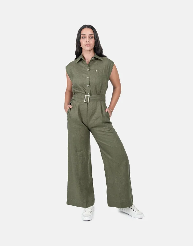 Polo Cally Olive Jumpsuit Printed floral jumpsuit, Summer, Feminine, Relaxed