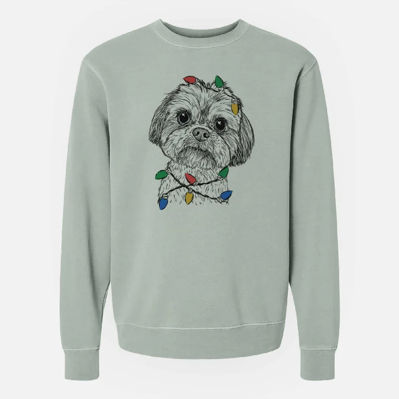 Christmas Lights Lucy the Shorkie - Unisex Pigment Dyed Crew Sweatshirt Hoodie with Fur Luxurious Winter