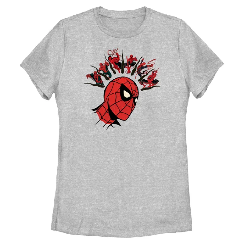 Women's Marvel Spider-Man Beyond Amazing MULTIPLE SPIDEY SENSES T-Shirt-- Asymmetrical Pockets Print