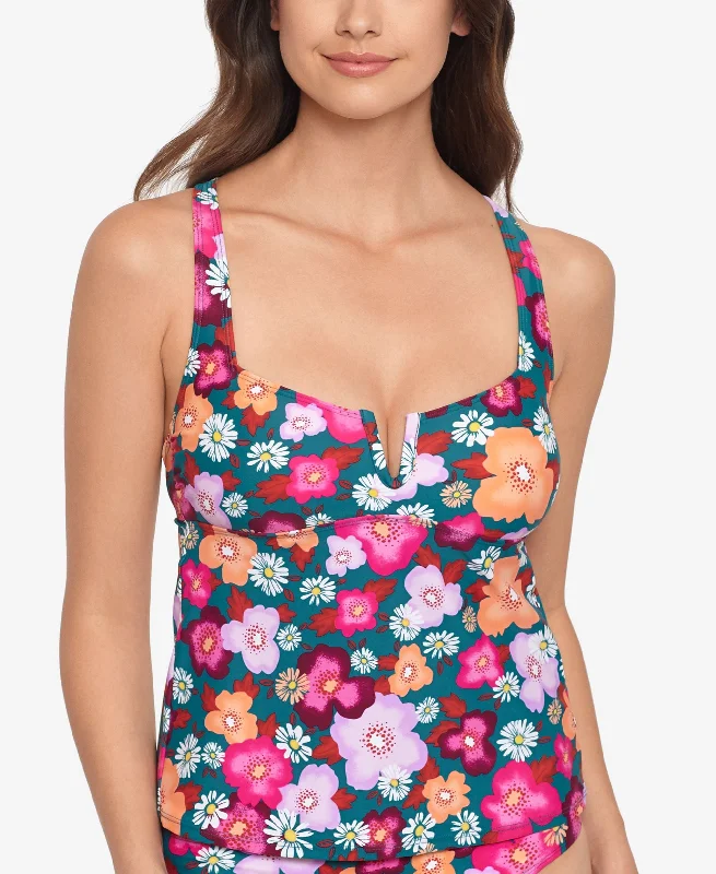 Juniors' Floral Burst V-Wire Tankini Top Double strap bikini, Sexy, Stylish, Comfortable