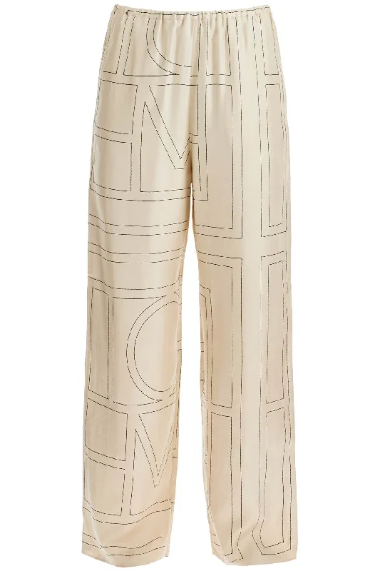 Monogram Silk Pajama Pants  - Neutro Comfy Zip-Up Pants