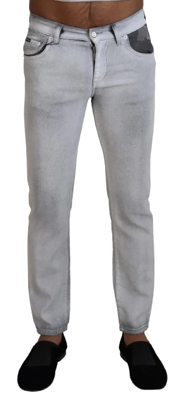 Elegant Gray Washed Cotton Blend Pants Formal Stretch Pants