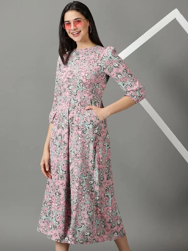 Women's Pink Printed Jumpsuit-AE-15810-Pink Lightweight jumpsuit, Comfortable, Relaxed, Stylish