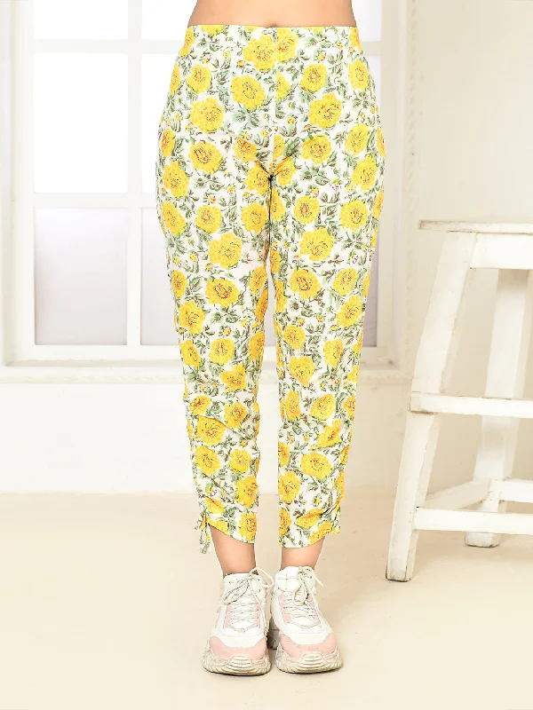 Elaura Yellow Cotton Handprint Pant Only Fashionable Jogger Pants