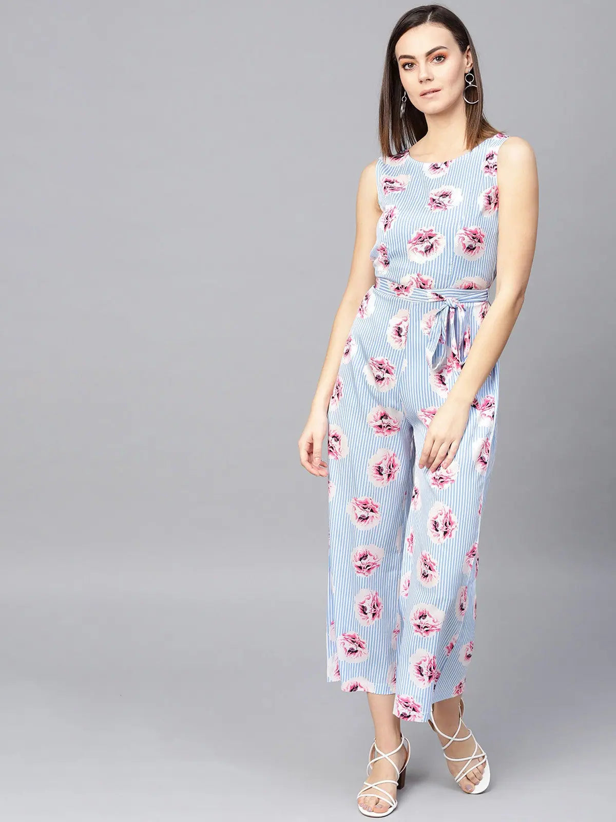 Stripes And Floral Printed Jumpsuit Solid jumpsuit, Minimalist style, Elegant, Comfortable