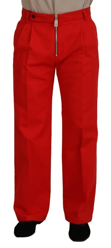 Stunning Red Mainline Cotton Pants Trendy Wide-Leg Pants