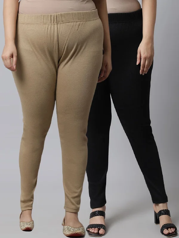 TAG 7 Plus Size Women Pack of 2 Solid Ankle-Length Leggings Stylish High-Waisted Leggings