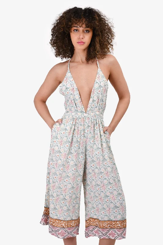 Faithfull The Brand White/Blue Print Jumpsuit Size XS Boho chic jumpsuit, Relaxed fit, Feminine, Stylish