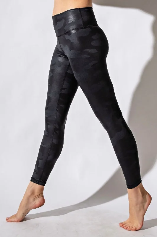 Curve Black Camo Leggings Elegant Stretchy Faux Leather Leggings