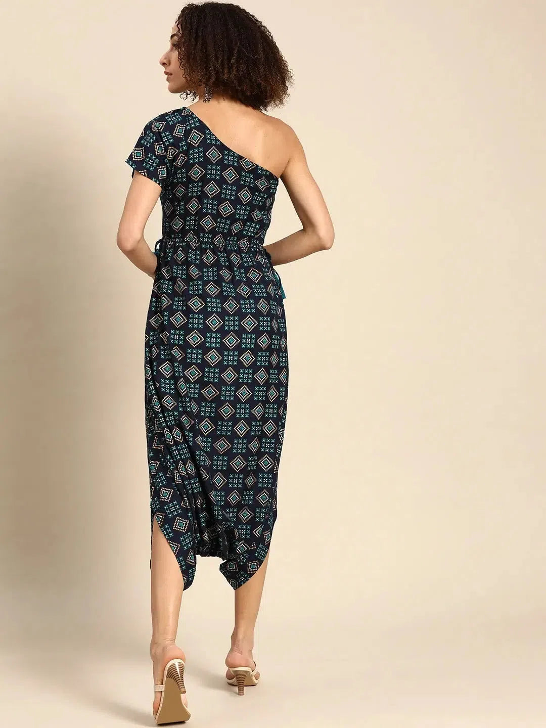 One shoulder dhoti Jumpsuit in Navy Print Boho jumpsuit, Relaxed fit, Trendy, Stylish