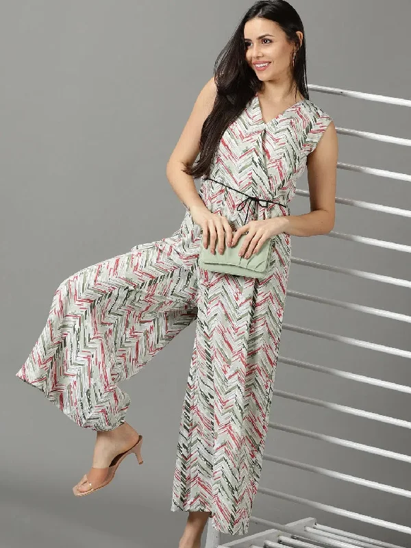 Women's Green Printed Jumpsuit-AE-15814-Green Pleated satin jumpsuit, Glamorous, Chic, Elegant