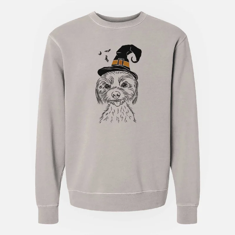 Witch Mater the Yorkshire Terrier - Unisex Pigment Dyed Crew Sweatshirt Hoodie with Batwing Sleeves Loose Dramatic