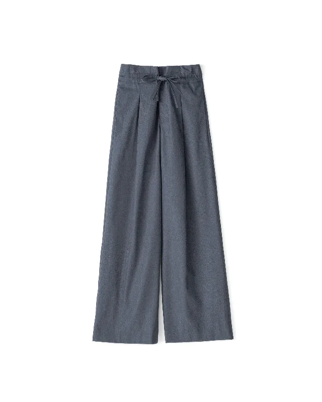 Wooly Cotton Twill Drawstring Wide Pants Modern Stretch Trousers