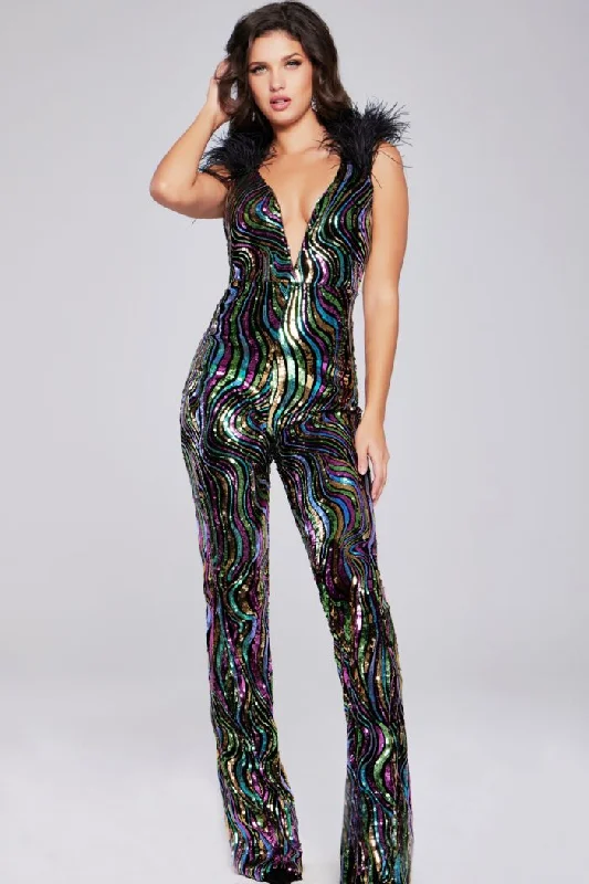 Jovani 37276 Sequin Long Fit Formal Jumpsuit Fitted wide leg jumpsuit, Elegant, Feminine, Fashionable