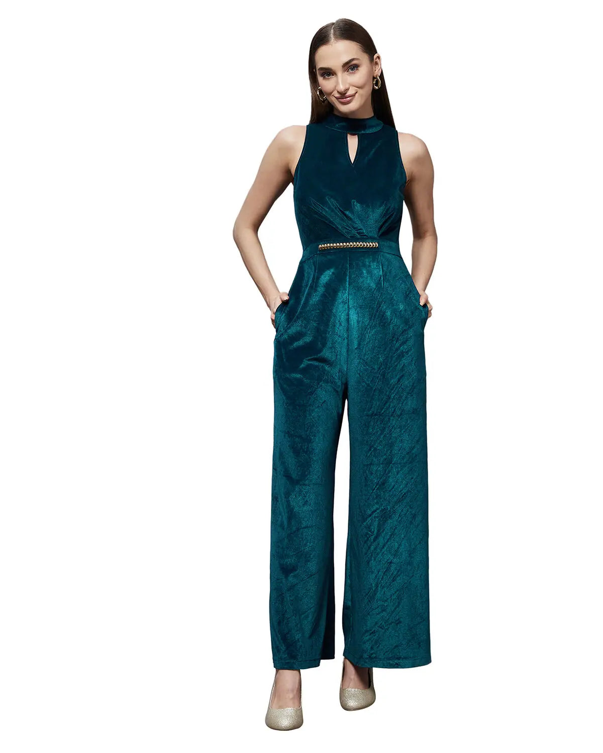 Women Solid Slim Teal Jumpsuits & sets Strap jumpsuit, Simple design, Trendy, Casual